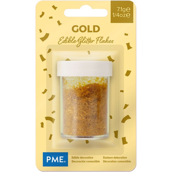 4 accessoires de noël dorés + poudre alimentaire irisée dorée